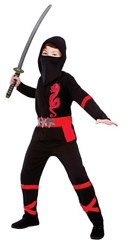 Kids Boys Black/Red Power Ninja Fancy Dress Costume (11-13 years)