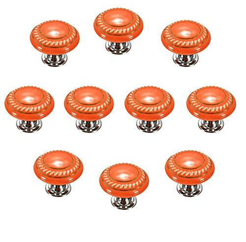 FBSHOP(TM) 10pcs Orange Retro Style Round Ceramic Door Knob Kitchen Cabinet Drawer Cupboard Locker Pull Handle,Vintage Ceramic Dresser,Wardrobe Cabinets & Vanity Knob Handle Pull