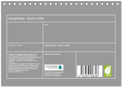 KlangFarben - Musik im Bild (Tischkalender 2025 DIN A5 quer), CALVENDO Monatskalender