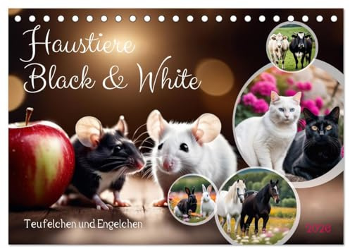 Haustiere - Black and White (Tischkalender 2026 DIN A5 quer), CALVENDO Monatskalender: Engelchen und Teufelchen (CALVENDO Tiere)