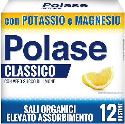 Polase Classico, Magnesio e Potassio, Integratore Alimentare, contro Stanchezza e Fatica Fisica, Caldo, Sali Minerali Organici, Senza Glutine, Gusto Limone, 12 Bustine