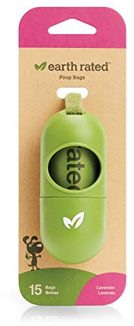 Earth Rated Hund Poo Tasche Halter für Leine, Langlebig und garantiert auslaufsicher, 1 Spender mit 15 Beuteln, mit Lavendelduft