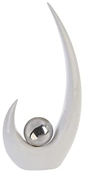 GILDE Moderne Skulptur Move weiß mit silberner Dekokugel Höhe 49 cm