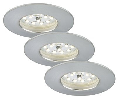 Briloner Leuchten 7204-036 LED Einbauleuchte, Einbaustrahler, LED Strahler, Spots, Deckenstrahler, Deckenspot, Lampen Wohnzimmer, led einbaustrahler 230v, Deckeneinbauleuchten, 5 Watt, 400 Lumen, Badezimmer / Bad geeignet IP44, energiesparend, 3er Set, rund, aluminium