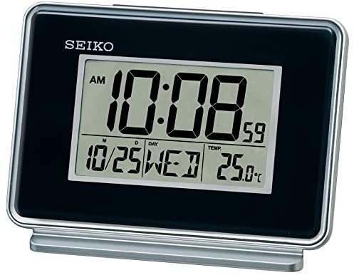 Seiko LCD Dual Alarm Calendar Clock, Plastic, Black