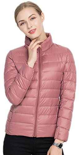 Santimon Doudoune Ultra Légère Courte Col Rester Veste pour Femme Foncé Rose XL