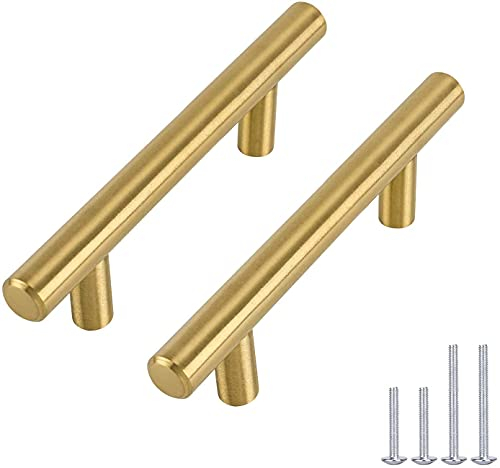 goldenwarm 5 Piezas Tiradores Armarios Tiradores Cajones Tiradores Cocina 96mm Tiradores Dorados -LS201GD96 Tiradores Vintage Oro Tiradores de Acero Inoxidable Tiradores Muebles Tirador Puerta Dorado