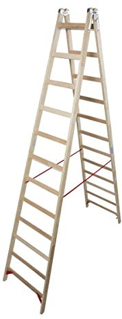 Sprossen-DoppelLeiter, (Holz), Arbeitshöhe 4,65 m,Standhöhe 3,45 m, Leiternlänge 3,51 m, Gew.22,5 kg