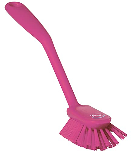Vikan 42371 Dish Brush with Scraping Edge, Pink, Medium, 280 mm Length, 60 mm Width, 55 mm Height