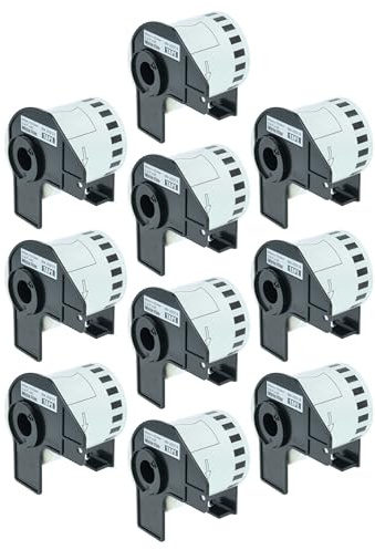 vhbw 10x Rolle mit Halter kompatibel mit Brother PT QL-1050 | QL1050N, QL-1060, QL1060N Drucker Weiß 62mm x 15,24m (1 Etikette)