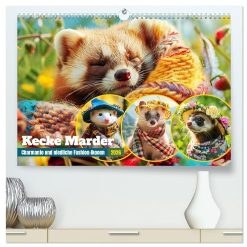 Kecke Marder. Charmante und niedliche Fashion-Ikonen (hochwertiger Premium Wandkalender 2026 DIN A2 quer), Kunstdruck in Hochglanz: Bezaubernde Momente mit verwegener Flauschigkeit (CALVENDO Tiere)
