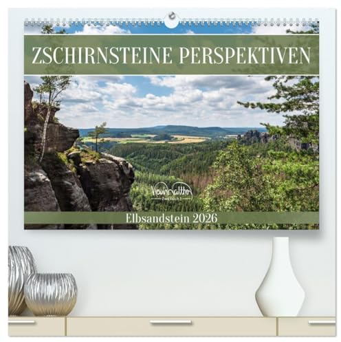 Zschirnsteine Perspektiven - Elbsandstein (hochwertiger Premium Wandkalender 2026 DIN A2 quer), Kunstdruck in Hochglanz: Viele Blicke, zwei Zschirnsteine (CALVENDO Natur)