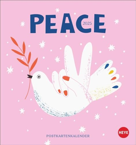 Peace Postkartenkalender 2025: Die Friedensbotschaft in einem kleinen Kalender zum Aufstellen: Tischkalender mit Postkarten zum Sammeln und Verschicken im Format 16 x 17 cm (Postkartenkalender Heye)