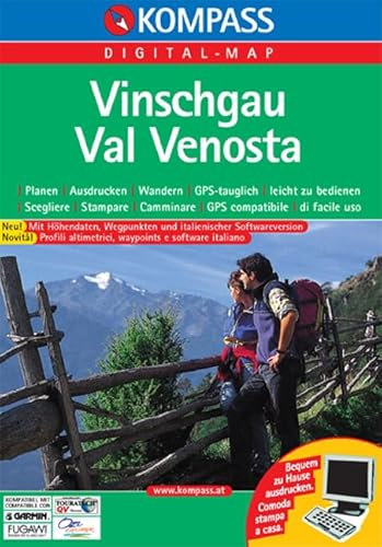 Vinschgau /Val Venosta: Digital Map mit Kurzführer: Planen, Ausdrucken, Wandern. GPS-tauglich. Mit Höhenprofilen, Wegpunkten u. italienischer Softwareversion. Für Windows 95/98/2000/NT/XP