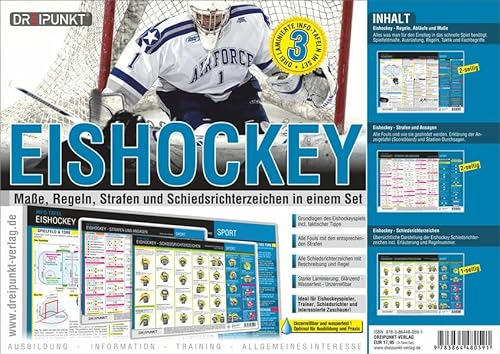 Tafel-Set Eishockey: Regeln, Maße, Spielablauf, Strafen, Ansagen und Schiedsrichterzeichen.