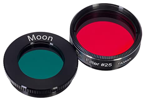 Set Di Due Filtri Ottici Levenhuk Luna e Marte F2 — Filtri Lunare e Filtro Rosso N.25 Per Telescopio Con Oculare Da 1,25