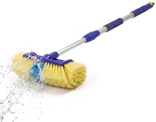 Streetwize - 1.4m Extendable Car Wash Brush, Multi Surface Telescopic Brush | 2 in 1 Jet Spray, Universal Hose Connector, Soft Grip Handles, Aluminium Pole, Brush Head Size: 29cm (W) x 16cm (H)