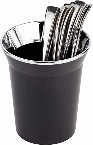 APS Tischreste-/Besteckbehälter TOP CHROME aus SAN Kunststoff, verchromter Rand, Ø 13 cm, Höhe 15 cm, Fassungsvermögen 1 Liter, Schwarz