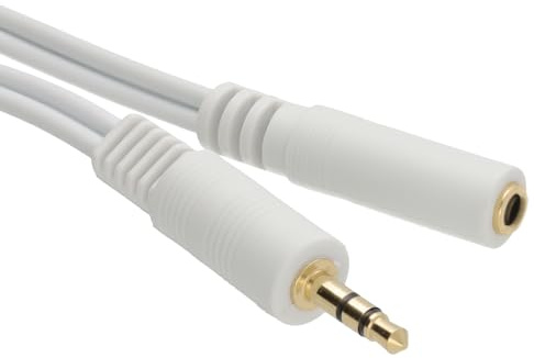 kenable 3.5mm Stereo Jack Extension Cable Male to Female Headphone Audio Lead Gold Plated White 20m