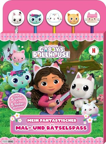 Gabby's Dollhouse: Mein fantastischer Mal- und Rätselspaß: Block mit 5 Stiften und 5 Radiergummis