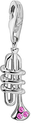 Quiges Charm Anhänger Rosa Zirkonia Musik Instrument Trompete 925 Silber mit Karabinerverschluss für Bettelarmband