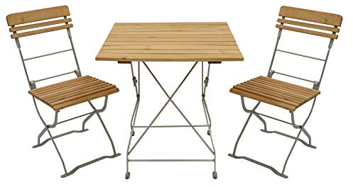 DEGAMO 3-teiliges Biergartenset München, Stahl blank verzinkt + Robinie, klappbar