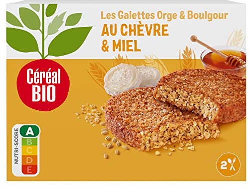Céréal Bio Galettes Orge Chèvre Miel – Galettes Végétales Bio aux Céréales, Fromage de Chèvre & Miel – Gourmandes, Végétariennes – 200g (2x100g)