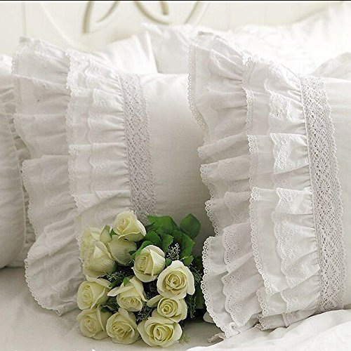 Kissenbezug, Shabby Vintage, bestickt, Spitze und Rüschen, Weiß