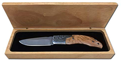 AUSONIA - COUTEAU DE POCHE AVEC LAME EN ACIER INOX ET MANCHE EN INOX AVEC INSERTIONS EN BOIS DE 18 CM, CM 7,5