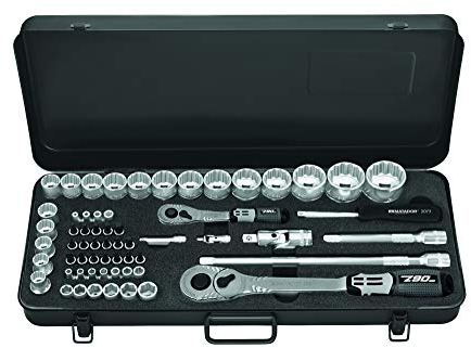 MATADOR Steckschlüsselsatz 61-tlg. | Steckschlüssel 12-kt. | Ratschenkasten mit 1/2 & 1/4 Zoll Ratsche | KFZ Werkzeug Metallkasten | inkl. Bit Set & Zündkerzenschlüssel | MATADOR Werkzeug Nr. 41189131
