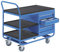 eurokraft | pro | Industrie-Tischwagen | 3 Etagen | 1 Schubladenschrank | Vollgummireifen spurlos