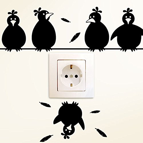 Wandora Wandtattoo Schaltertattoo Lustige Vögel I schwarz (BxH) 30 x 19 cm I Wohnzimmer Kinderzimmer Sticker Aufkleber Wandsticker Wandaufkleber G127
