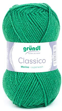 Gründl Wolle Classico - Dicke Wolle zum Stricken und Häkeln - Strickgarn - Weich und hautfreundlich - 50% Merinowolle, 50% Polyacryl - 1 Knäuel 50 g / 120 m - Nadelstärke 3,5-4,5 - blattgrün