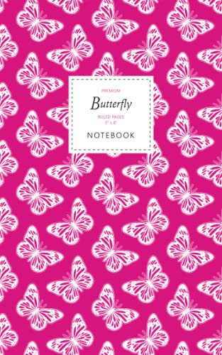 Butterfly Notebook - Ruled Pages - 5x8 - Premium Taccuino (Magenta)