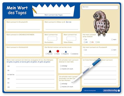 Mein Wort des Tages - Lerntafel mit Stift: wiederbeschreibbare Lernvorlage für die 2. bis 4. Klasse