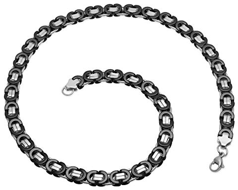 Soul-Cats Flache Königskette/Panzerkette/Herren-Kette aus Edelstahl in schwarz-Silber, Breite: 8 mm, Länge ca. 50 cm