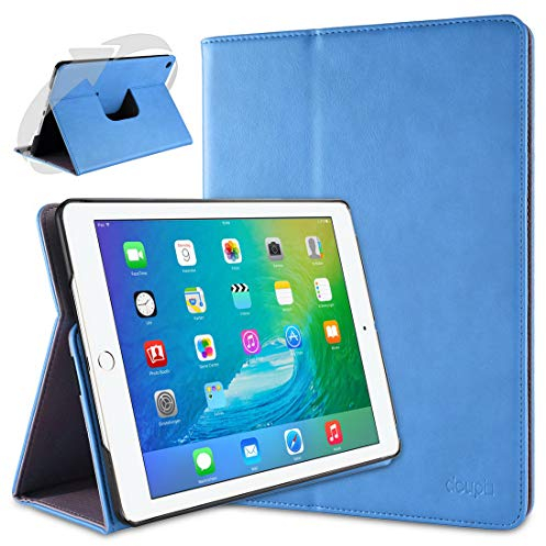 doupi Rotatif Housse pour iPad Air 2, Deluxe 360 Degrés Smart Coque de Protection Simili Cuir Coque Cover et Case, Bleu
