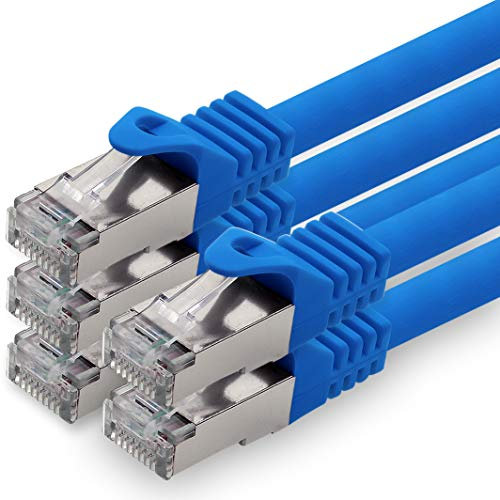5,0 m - bleu - lot de 5 câbles réseau CAT.7 câble patch SFTP PIMF LSZH câble Gigabit Lan 10Gb s câble brut cat7 avec connecteur RJ45 Cat6a compatible avec CAT5 CAT6 cat7 cat8