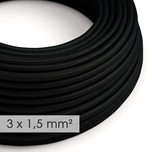 Creative-Cables L'Original câble électrique à large section 3x1,50 mm² recouvert en tissu (50 m, noir RM04) - Rond, effet soie - Idéal pour les installations visibles - Sécurité certifiée