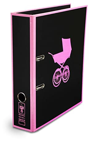 Alltagsordnung - Kinderwagen - Ordner Aktenordner Motiv DIN A4 ca. 8 cm breit schwarz pink Tafellack individuelle Beschriftung