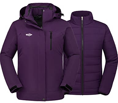 wantdo Women's Windproof 3-in-1 Ski Jacket Waterproof Winter Snow Coat Windbreaker Dark Purple S