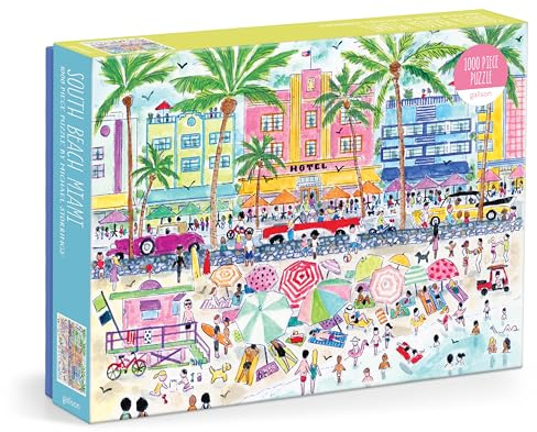 Galison South Beach Miami – 1000 Piece Michael Storrings Jigsaw Puzzle Featuring Beautiful Artwork Of South Beach During Summertime