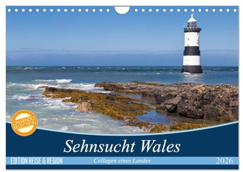 Sehnsucht Wales - Collagen eines Landes (Wandkalender 2026 DIN A4 quer), CALVENDO Monatskalender: Wales - Westlich von England öffnet sich ein Land ... Strände und historischer Orte (CALVENDO Orte)
