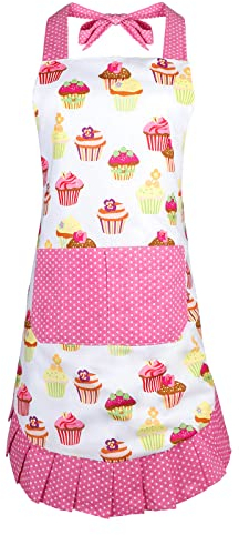 G2PLUS Schön Frau Schürze Baumwolle Blumenmuster Küchenschürze Modische Apron mit Taschen zum Kochen oder Backen