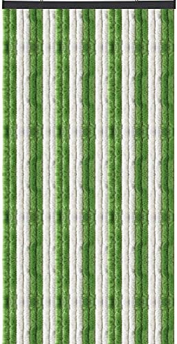 Arsvita Flauschvorhang Türvorhang (90x200 cm) in Grün-Weiß als Insektenschutz für Balkon, Terrasse oder Wohnmobil, Wohnwagen, Pavillon