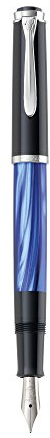 Pelikan 801904 - Füllfederhalter Linie M205 Classic, blau-marmoriert/schwarz, Details Silber Silber, Feder aus Edelstahl, Größe EF