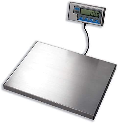 Salter WS60 60kg Parcel Scale | Heavy-duty stainless steel platform with a separate digital display on a coiled cable for weighing oversized boxes.