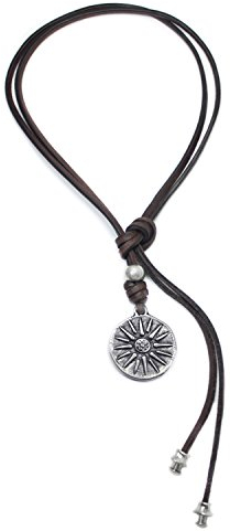 Beau Soleil Jewelry Lederkette Damen und Herren mit Sonnen Symbol Anhänger Schmuck-Kette mit Münzen-Anhänger