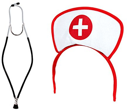 Alsino Krankenschwester Outfit Stethoskop Haube Set (Kv-56) Zubehör Verkleidung Krankenschwester-Set Karneval Fasching