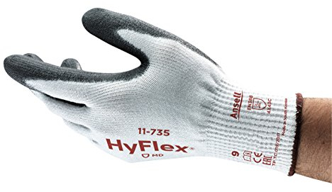 Ansell HyFlex 11-735 Guantes de Trabajo Anti-cortes, Guante Mecánico Resistente a la Abrasión y con Agarre Mejorado, Negro, Tamaño 9 (12 Pares)
